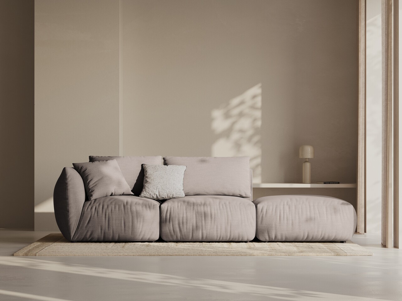 Canapea modulara 3 locuri cotiera dreapta, Chris-259, Micadoni Home, 315x100x80 cm, tesatura structurata chenille, bej sand - imagine 7